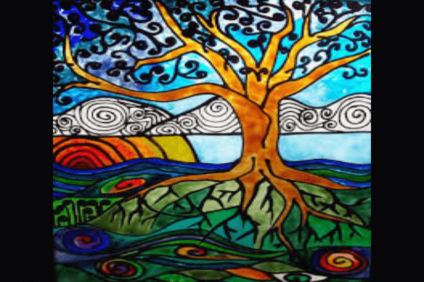 Stained glass tree artwork